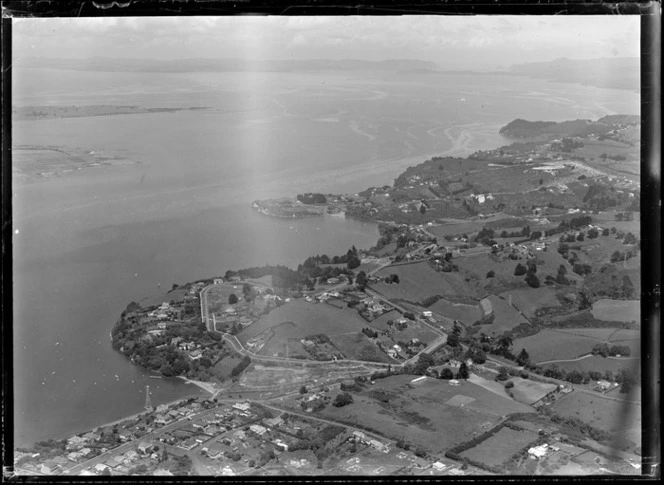 Seacliffe Road headland subdivision with Hillsborough Bay and Manukau Harbour beyond, Onehunga, Auckland City