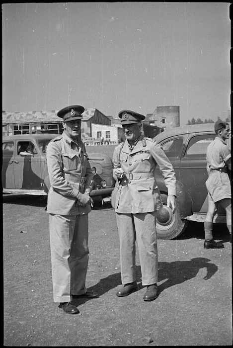 Major General Nares and Lieutenant General Puttick at Bari Airport, Italy, World War II - Photograph taken by George Bull