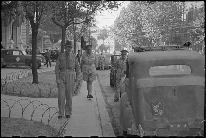 Prime Minister Peter Fraser walks to his car to visit the Vatican, Italy, World War II - Photograph taken by George Bull