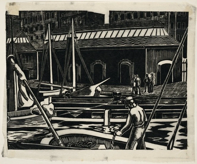 [Cook, Hinehauone Coralie], 1904-1993 :[Boatman, Wellington wharf and boats] Feb 1935.