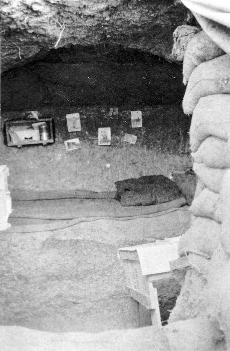 Interior of George Denniston's dug-out, Gallipoli, Turkey