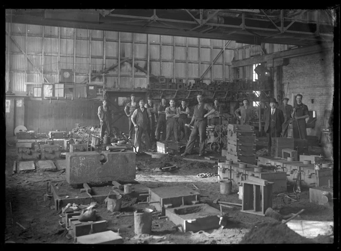 Interior view of the foundry at Hillside Railway Workshops, Dunedin.