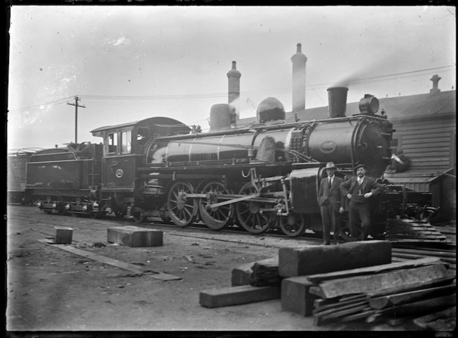 A class locomotive (New Zealand Railways, number 161, 4-6-2), probably Addington, Christchurch