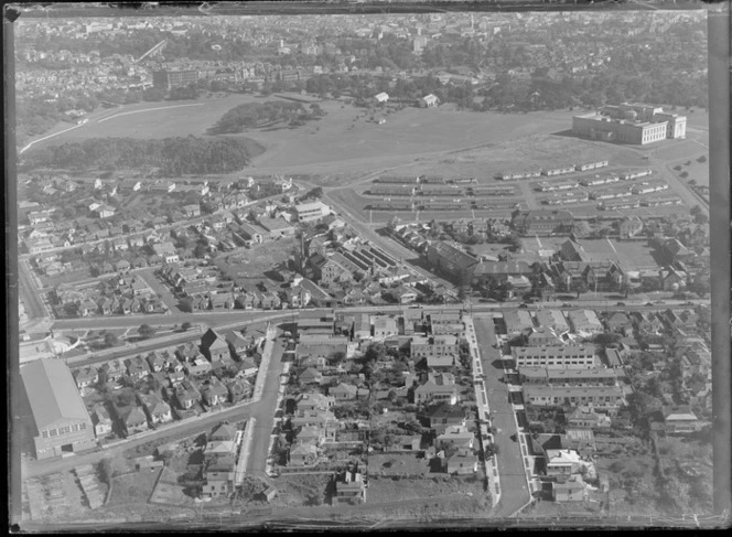 Browne Bros and Geddes confectioners factory, Newmarket, Auckland in the centre, including Auckland Domain