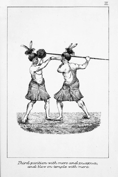 Koch, Augustus, 1834-1901 :Third position with mere and puapua [Wellington, 1891]