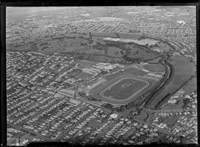 View of Alexandra Park with Greenlane Hospital and One Tree Hill, Epsom, Auckland City