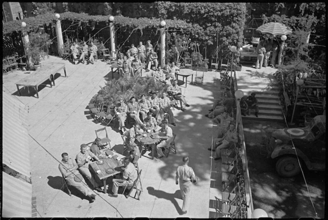 Elevated view of the garden at the New Zealand Forces Club in Rome, Italy, World War II - Photograph taken by George Kaye