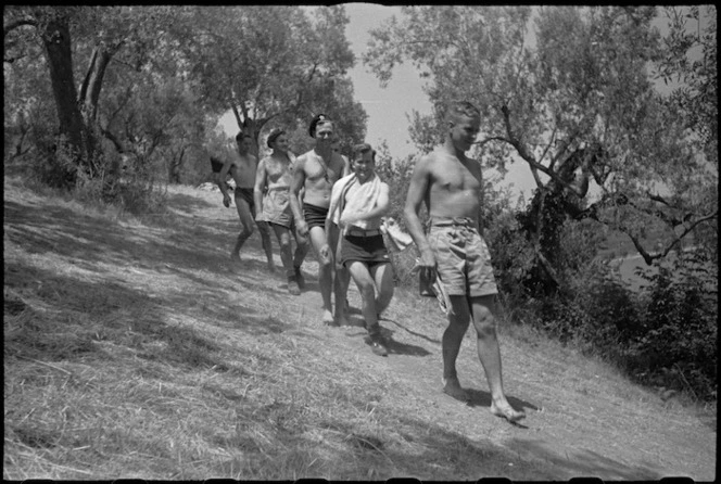 Going down for a swim in Lake Albano at Divisional HQ picnic, Italy - Photograph taken by George Kaye