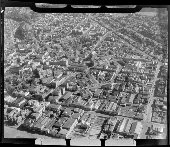 Dunedin, includes view of the Octagon, St. Paul's Cathedral, Municipal Chambers (Dunedin Town Hall) and city