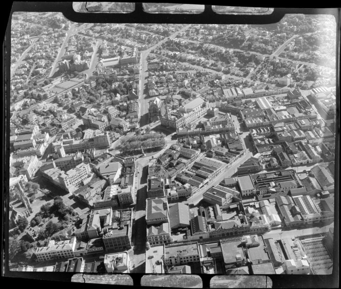 Dunedin, includes view of the Octagon, St. Paul's Cathedral, Municipal Chambers (Town Hall) and city