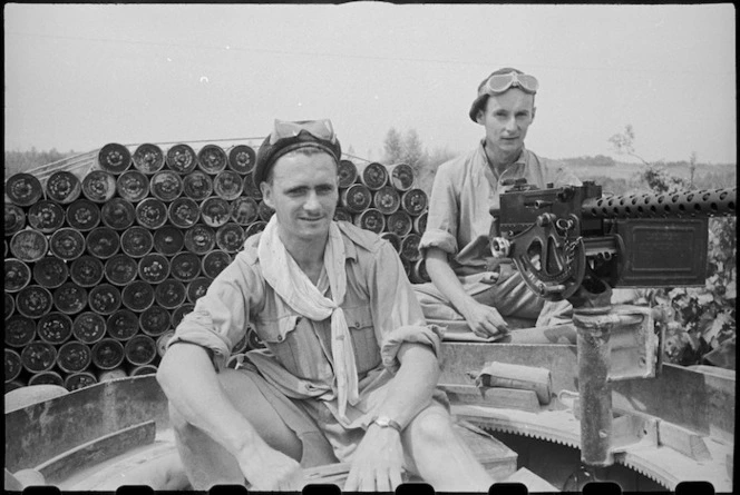 D O Long and J Cobb ready to move forward on their Bren carrier in the advance towards Florence, Italy, World War II - Photograph taken by George Kaye