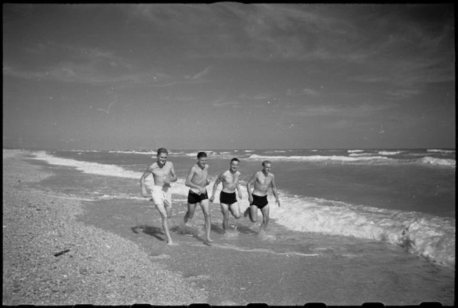 World War II New Zealand soldiers on the beach near Ancona, Italy - Photograph taken by George Kaye