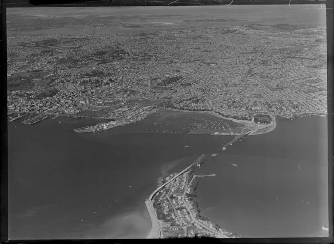 Auckland City, including construction of the Auckland Harbour bridge