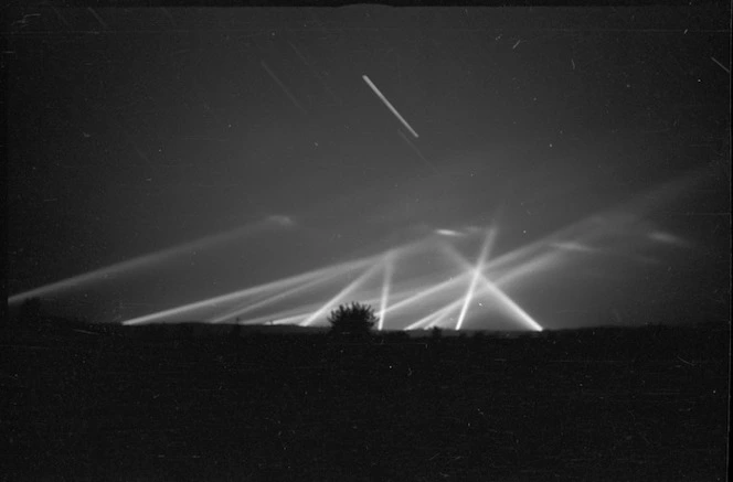 Searchlights used in the forward areas of the Rimini front, Italy, World War II - Photograph taken by George Kaye