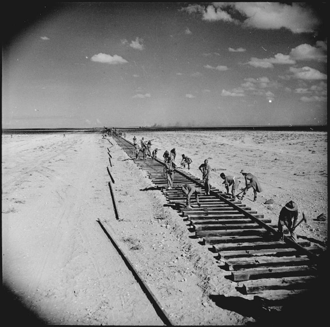 Laying a railway line in Libya during World War II - Photograph taken by M D Elias