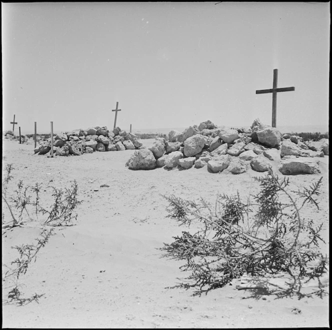 World War II New Zealand graves in the desert, Egypt - Photograph taken by W A Whitlock