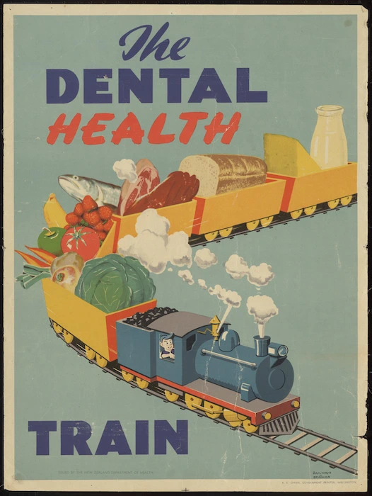 New Zealand Railways. Publicity Branch: The dental health train / Railways Studios. Issued by the New Zealand Department of Health. Railways Studios. R E Owen, Government Printer, Wellington [1950s?]