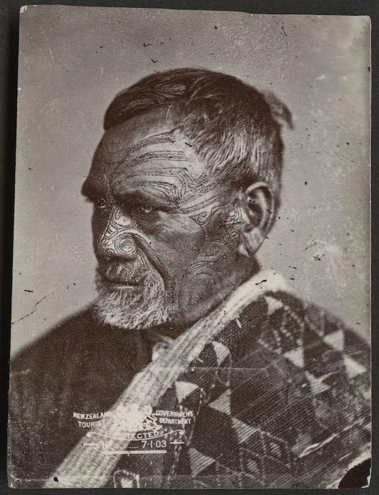 NZ Government Tourist Department (Wellington) :Portrait of unidentified Maori man