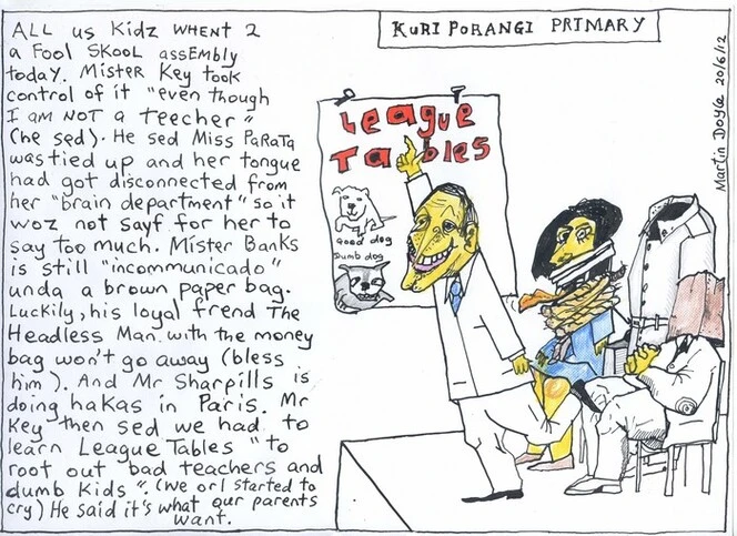 Doyle, Martin, 1956- :Kuri Porangi Primary - All us kidz went 2 a fool skool assembly today. Mister Key took control of it ... 20 June 2012