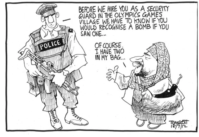 Scott, Thomas, 1947- :"Before we hire you as a security guard in the Olympic Games Village we have to know if you would recognise a bomb if you saw one." ... 18 July 2012