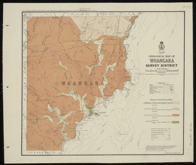 Geological map of Whangara survey district / compiled and drawn by G.E. Harris.