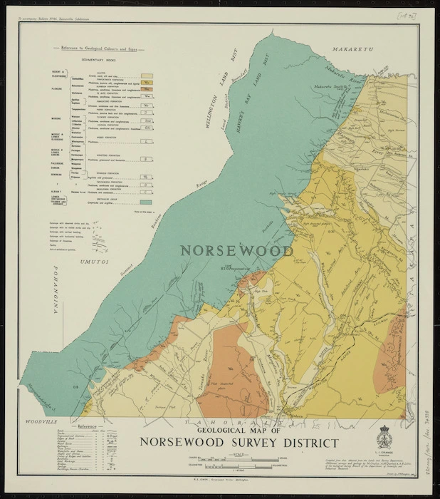 Geological map of Norsewood Survey District / drawn by A.W. Hampton.