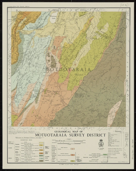 Geological map of Motuotaraia Survey District / drawn by A.W. Hampton.