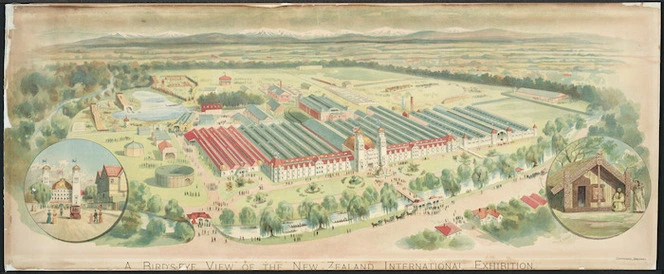 Presants, Philip Robert, 1867-1942 :A bird's eye view of the New Zealand International Exhibition [Christchurch, 1906-07]