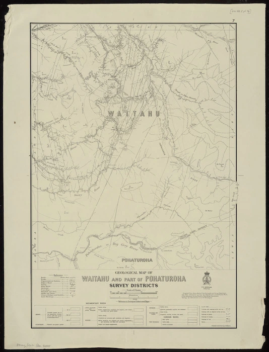 Geological map of Waitahu and part of Pohaturoha Survey Districts / compiled and drawn by G.E. Harris.