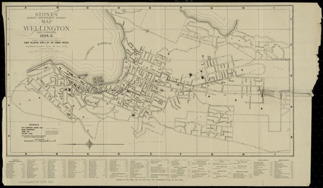 Stones' handy reference street map of Wellington and suburbs, 1894-5 / expressly compiled from official sources for Stones' Wellington, Hawke's Bay, and Taranaki directory by Thomas Ward.