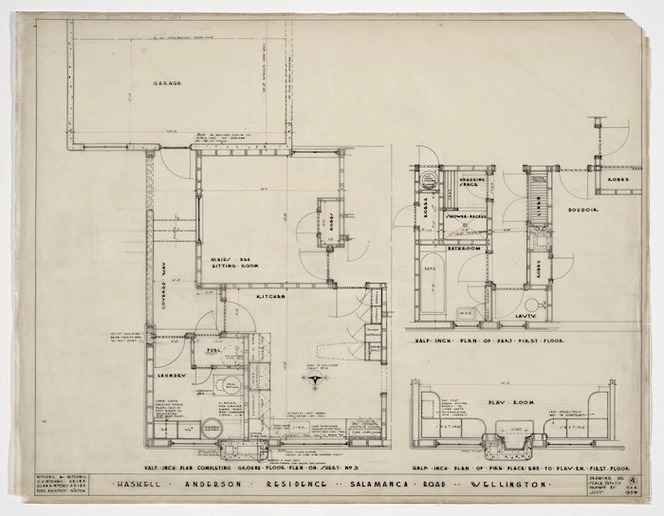 Mitchell & Mitchell, Architects :Haskell Anderson residence Salamanca Road, Wellington. Drawing no. 4. July 1939.