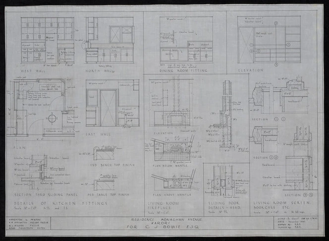 Haughton & McKeon :Residence Monaghan Avenue, Karori, for Mr C J Bowie Esq. Details of kitchen fittings ... December 1947.