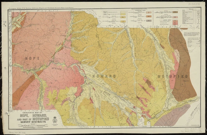 Geological map of Hope, Howard and part of Motupiko Survey Districts / drawn by G.E. Harris.