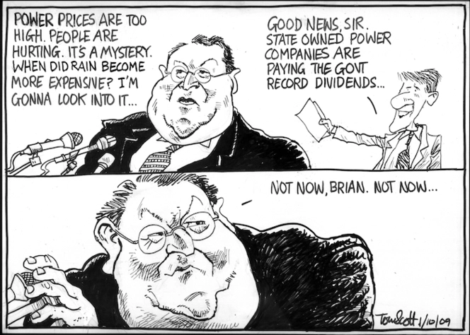 "Power prices are too high. People are hurting. It's a mystery. When did rain become more expensive? I'm gonna look into it..." 1 October 2009