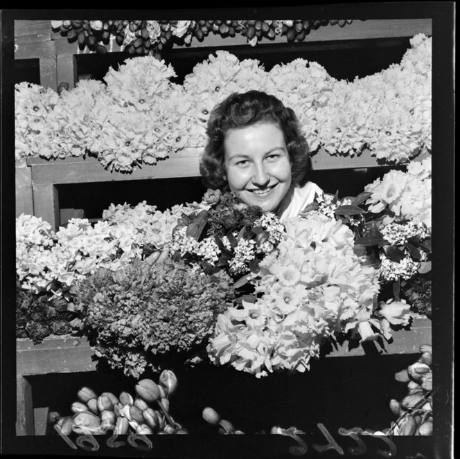 Mrs Carole Walsh, among spring flowers