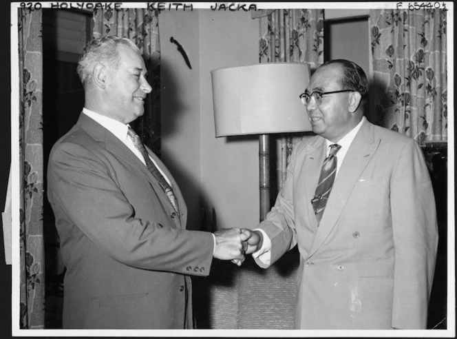 Keith Holyoake meeting Malayan Deputy Prime Minister and Minister of Defence, Tun Abdul Razak, Kuala Lumpur