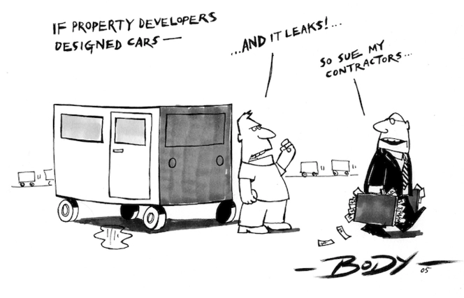 If property developers designed cars - "...And it leaks!..." "So sue my contractors..." 19 March 2005