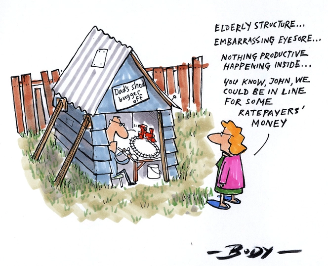 "Elderly structure... Embarrassing eyesore... Nothing productive happening inside... You know, John, we could be in line for some ratepayers' money" 22 June 2009