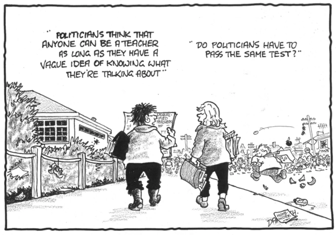 Darroch, Bob, 1940- :"Politicians think that anyone can be a teacher as long as they have a vague idea of knowing what they're talking about." ... 16 August 2012