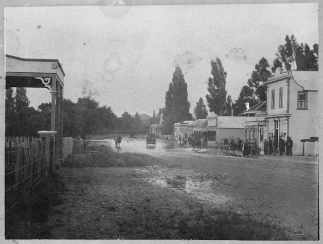 Street scene, Waipukurau, Hawke's Bay, with flood waters