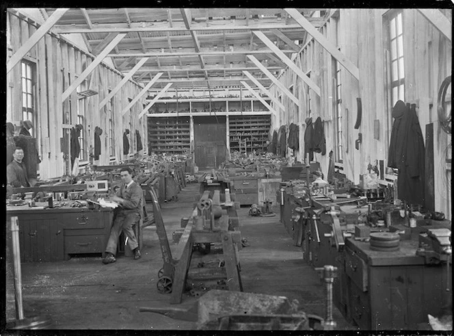 Petone Railway Workshops. Interior view of new fitting shop, circa 1924.