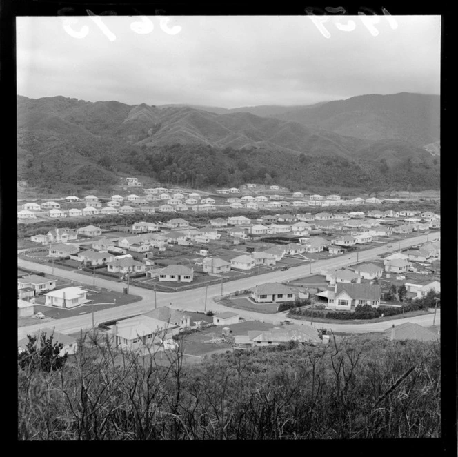 View from a hill, of suburban housing in Wainuiomata, Lower Hutt City