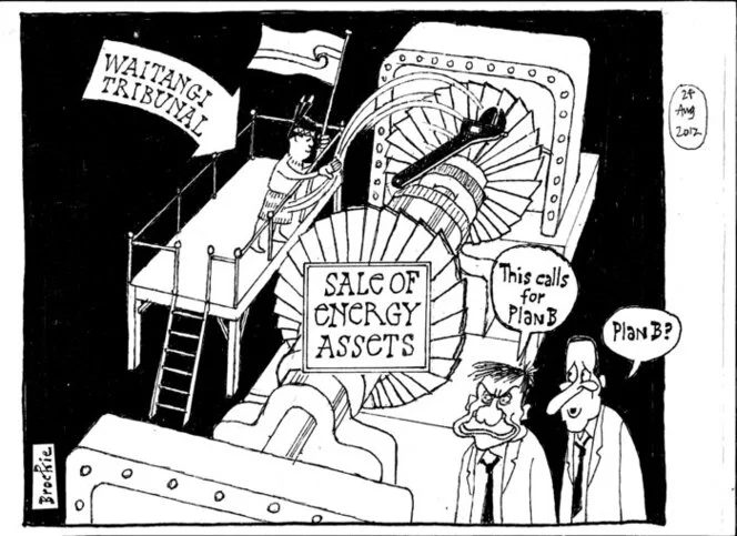 Brockie, Robert Ellison, 1932- :Waitangi Tribunal - Sale of energy assets. "This calls for plan B." "Plan B?" 24 August 2012