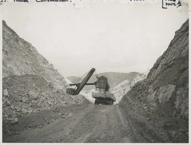 Construction of Ngauranga Gorge Road, Wellington - Photograph taken by J D Pascoe