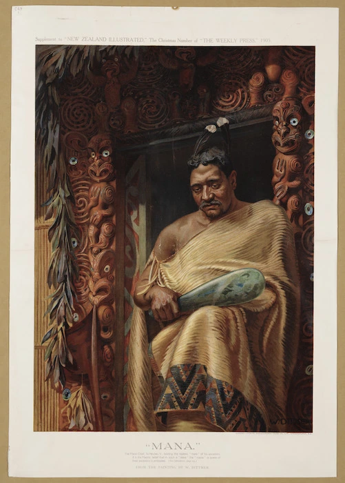 Dittmer, Wilhelm 1866-1909 :"Mana". Chromo litho by Christchurch Press Co. Ltd; [lithography by] Phil R Presants, from the painting by W. Dittmer. Christchurch, 1905.