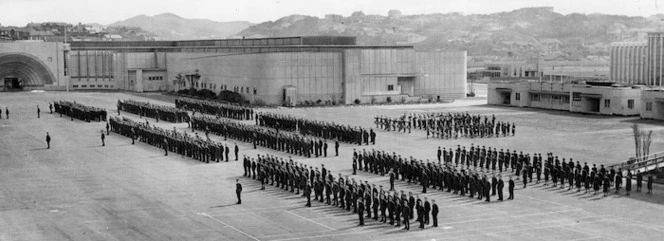 Rows of Royal New Zealand Air Force members, Rongotai, Wellington