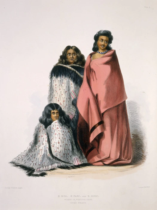 [Angas, George French] 1822-1886 :E Rua, E Pari, and E Hoki, women of Ngatitoa tribe, Cook's Straits [London ; McLean 1847]
