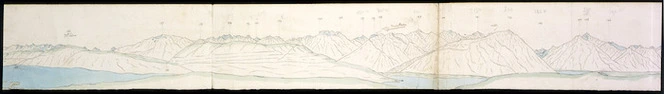 Haast, Johann Franz Julius von, 1822-1887: No 78. Lake Tekapo from Terrace behind Mr J Hay's Station, 17 Feb[ruary], 1862. (left part of three)