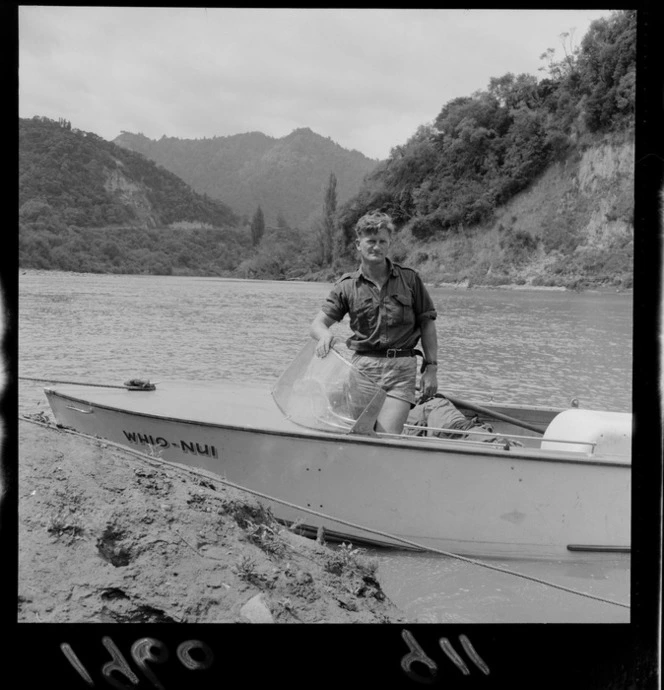 Jock Erseg, a Ranger of the Whanganui River, on his jet boat the 'Whio-nui', Manawatu-Whanganui Region