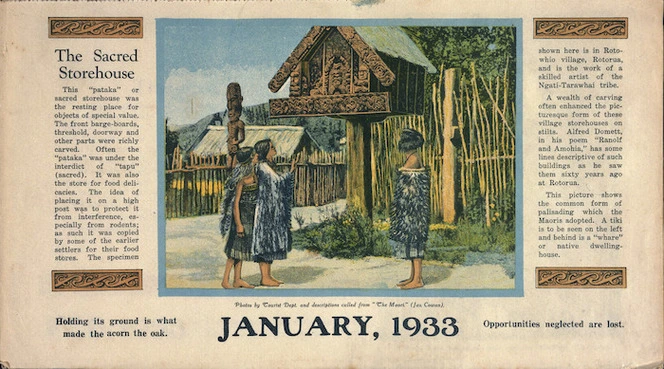[New Zealand Tourist Department?] :The sacred storehouse. January 1933.